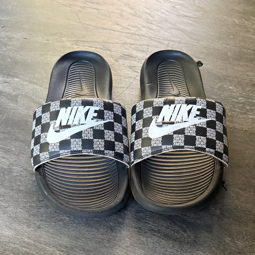 Nike Kids Black And White Checkered Slide Sandals